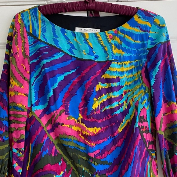 Trina Turk Vibrant Long Sleeve Silk Dress - Picture 3 of 7